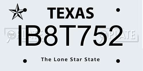 IB8T752 Texas License Plate