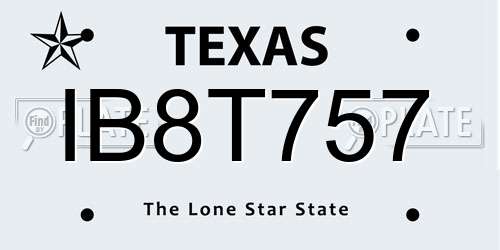 IB8T757 Texas License Plate