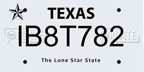 IB8T782 Texas License Plate