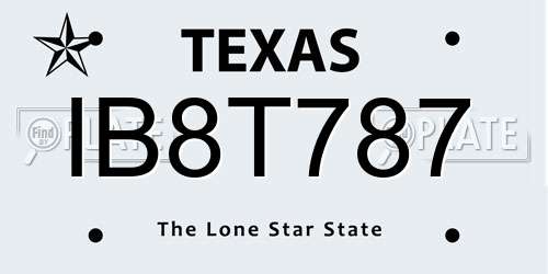 IB8T787 Texas License Plate