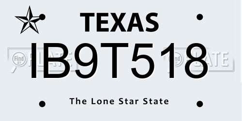 IB9T518 Texas License Plate