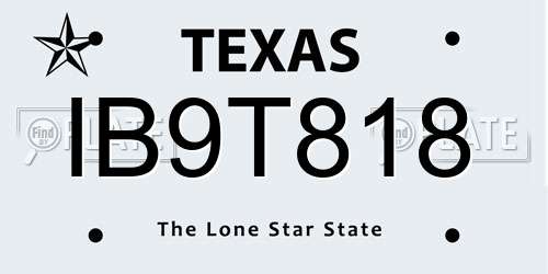 IB9T818 Texas License Plate