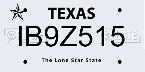 IB9Z515 Texas License Plate