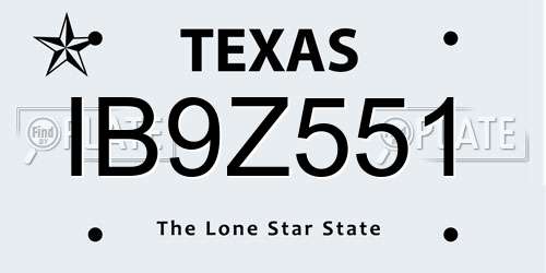 IB9Z551 Texas License Plate