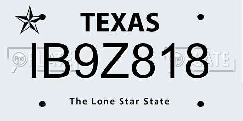 IB9Z818 Texas License Plate