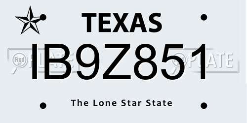 IB9Z851 Texas License Plate