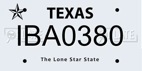 IBA0380 Texas License Plate