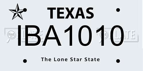 IBA1010 Texas License Plate