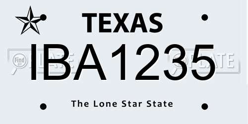 IBA1235 Texas License Plate