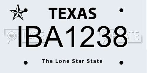 IBA1238 Texas License Plate
