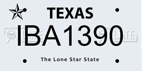 IBA1390 Texas License Plate