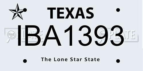 IBA1393 Texas License Plate