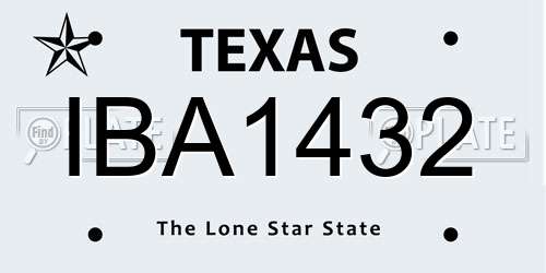 IBA1432 Texas License Plate