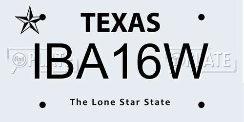 IBA16W Texas License Plate