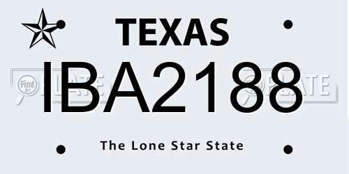 IBA2188 Texas License Plate
