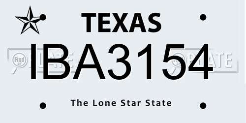 IBA3154 Texas License Plate