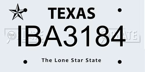 IBA3184 Texas License Plate