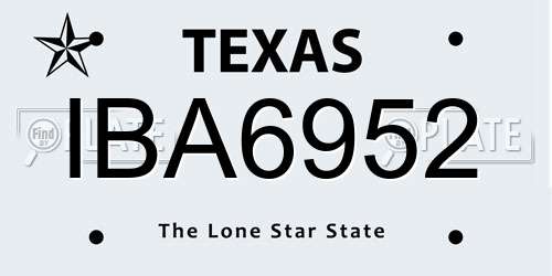 IBA6952 Texas License Plate