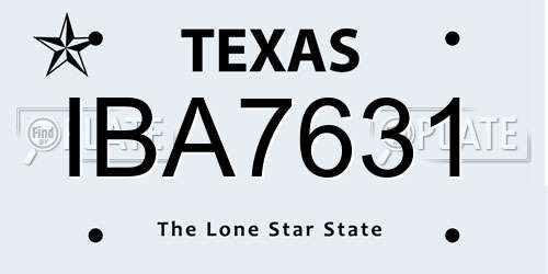 IBA7631 Texas License Plate