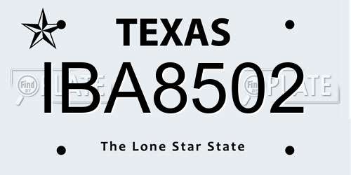IBA8502 Texas License Plate
