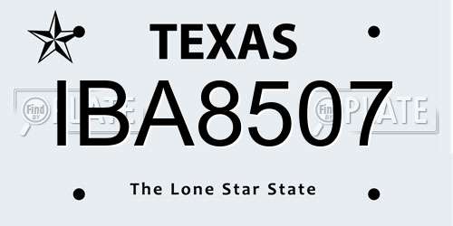 IBA8507 Texas License Plate