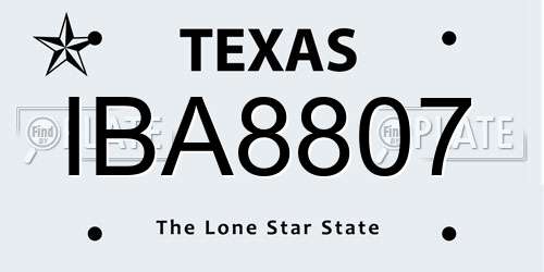 IBA8807 Texas License Plate