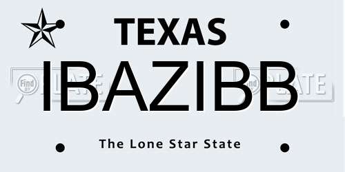 IBAZIBB Texas License Plate