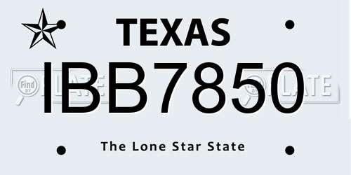 IBB7850 Texas License Plate