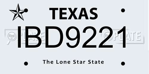 IBD9221 Texas License Plate