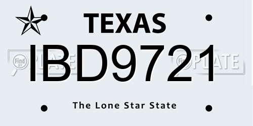 IBD9721 Texas License Plate