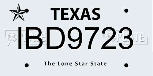 IBD9723 Texas License Plate