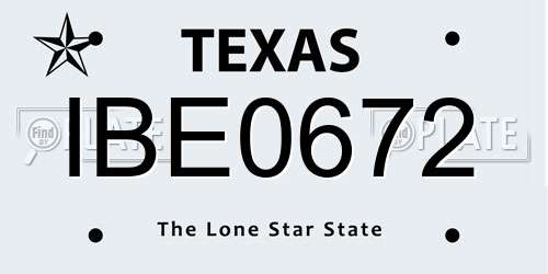 IBE0672 Texas License Plate