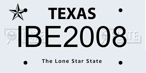IBE2008 Texas License Plate