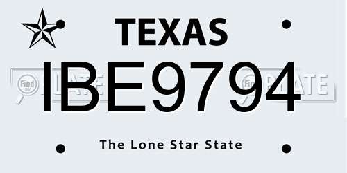 IBE9794 Texas License Plate