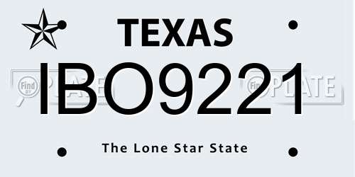 IBO9221 Texas License Plate
