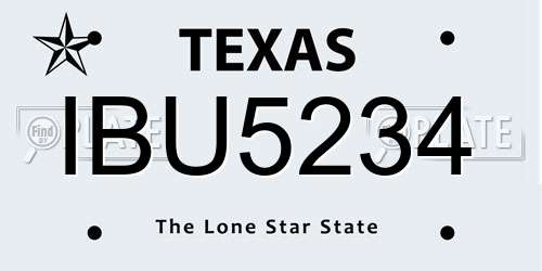 IBU5234 Texas License Plate