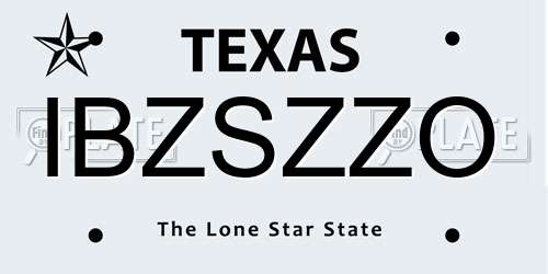 IBZSZZO Texas License Plate