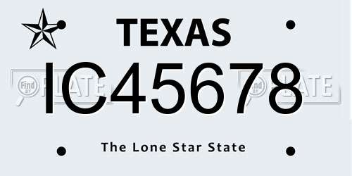 IC45678 Texas License Plate