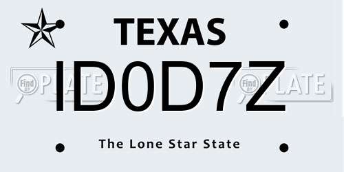 ID0D7Z Texas License Plate