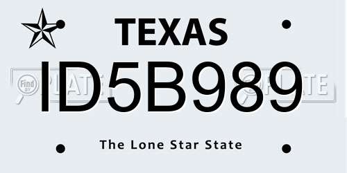 ID5B989 Texas License Plate