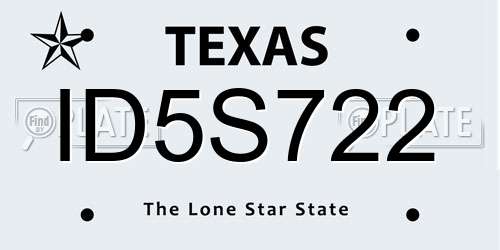 ID5S722 Texas License Plate