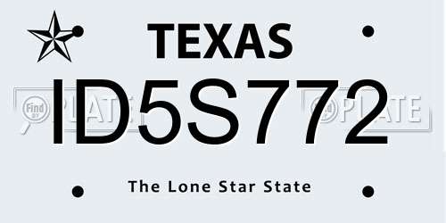 ID5S772 Texas License Plate