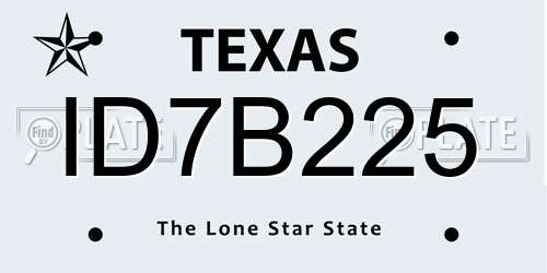 ID7B225 Texas License Plate