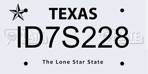 ID7S228 Texas License Plate