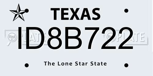 ID8B722 Texas License Plate
