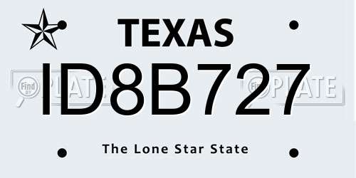 ID8B727 Texas License Plate
