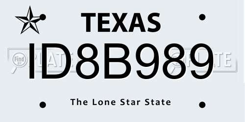 ID8B989 Texas License Plate