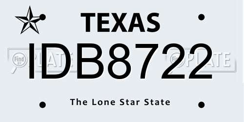 IDB8722 Texas License Plate