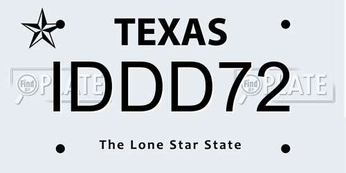 IDDD72 Texas License Plate