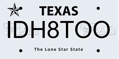 IDH8TOO Texas License Plate